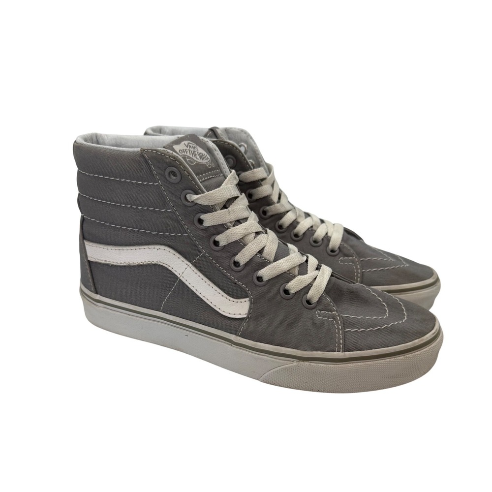Vans Sk8-Hi High Top Sneakers Grey White Canvas Skate Shoes Men 6 Women 7.5